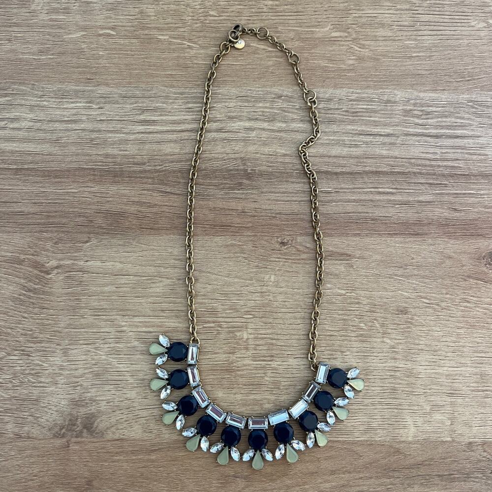 Vintage J. Crew Gold Tone Statement Necklace Rhinestones 21"